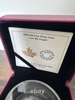 Coin Fine Silver Proof Lest We Forget 2018 Helmet Shaped $25 Canada BOX COA
