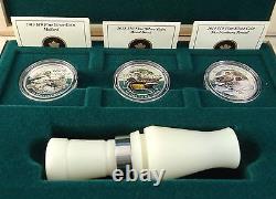 Ducks of Canada 3-coin Pure Silver Color Proof Set + Duck Call & Hardwood Case