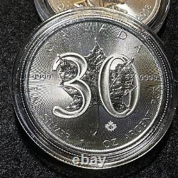 LOT OF 5 2018 SILVER Canadian $5 Maple Leaf Reverse-Proof 30th Anniv. 9999