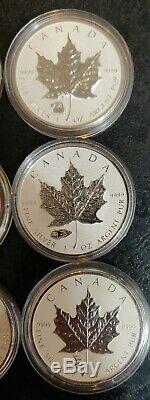 LOT OF 6 Canada Maple Leaf PRIVY Reverse Proof. 9999 Pure 1oz Silver Coins