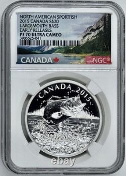 Largemouth Bass 2015 Canada $20 Proof Silver Coin NGC PF70 UCAM Early Releases
