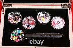 Looney Tunes 4- 1 oz Proof SIlver Coins & Commerative Watch Set