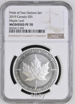 Modified PF70 2019 Canada Silver Five Dollar Pride of Two Nations Set NGC