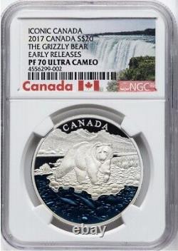 NGC PF70 The Grizzly Bear 2017 Iconic Canada, Early Releases Silver 0.999 Coin