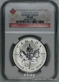Ngc Pf69 2014 Canada Reverse Proof Silver Maple Leaf Chicago Ana Privy Mark $5