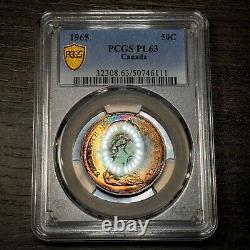 PL63 1965 50C Canada Silver 50 Cents Proof, PCGS Trueview- Rainbow Toned