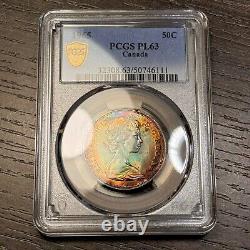 PL63 1965 50C Canada Silver 50 Cents Proof, PCGS Trueview- Rainbow Toned