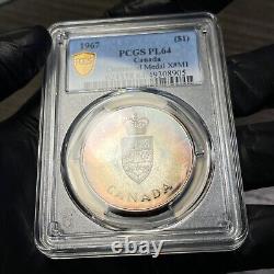 PL64 1967 Canada Silver Centennial Proof Medal, PCGS Trueview- Rainbow Toned