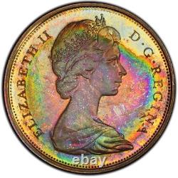 PL64 1967 Canada Wolf Silver Fifty Cents Proof, PCGS Trueview- Rainbow Toned