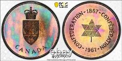 PL65 1967 Canada Silver Centennial Proof Medal, PCGS Trueview- Rainbow Toned