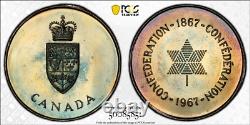 PL65 1967 Canada Silver Centennial Proof Medal, PCGS Trueview- Rainbow Toned