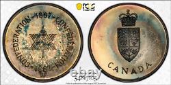 PL65 1967 Canada Silver Centennial Proof Medal, PCGS Trueview- Rainbow Toned