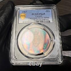 PL65 1967 Canada Silver Centennial Proof Medal, PCGS Trueview- Rainbow Toned