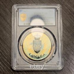 PL65 1967 Canada Silver Centennial Proof Medal, PCGS Trueview- Rainbow Toned