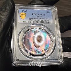 PL65 1967 Canada Silver Centennial Proof Medal, PCGS Trueview- Rainbow Toned