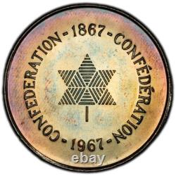 PL65 1967 Canada Silver Centennial Proof Medal, PCGS Trueview- Rainbow Toned