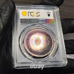 PL65 1967 Canada Silver Centennial Proof Medal, PCGS Trueview- Rainbow Toned