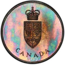 PL65 1967 Canada Silver Centennial Proof Medal, PCGS Trueview- Rainbow Toned