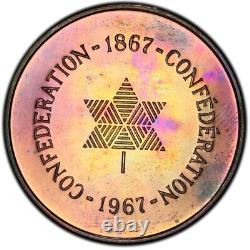 PL65 1967 Canada Silver Centennial Proof Medal, PCGS Trueview- Rainbow Toned