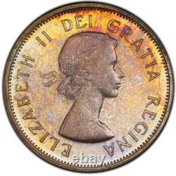 PL66 1956 Canada Silver Caribou 25 Cents Proof, PCGS Trueview- Rainbow Toned