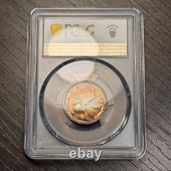PL66 1956 Canada Silver Caribou 25 Cents Proof, PCGS Trueview- Rainbow Toned