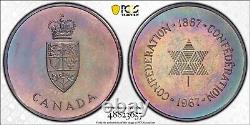 PL66 1967 Canada Silver Centennial Proof Medal, PCGS Trueview- Rainbow Toned