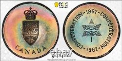 PL66 1967 Canada Silver Centennial Proof Medal, PCGS Trueview- Rainbow Toned