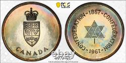 PL66 1967 Canada Silver Centennial Proof Medal, PCGS Trueview- Rainbow Toned