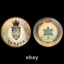 PL66 1967 Canada Silver Centennial Proof Medal, PCGS Trueview- Rainbow Toned