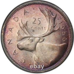 PL66CAM 1956 Canada Silver Caribou 25 Cents Proof, PCGS Trueview- Nicely Toned