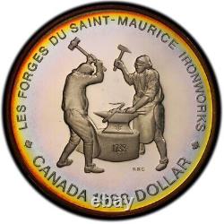 PR64DCAM 1988 Canada St. Maurice Silver Proof Dollar, PCGS- Pretty Rainbow Toned