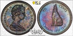 PR65 1967 Canada Wolf Silver Fifty Cents Proof, PCGS Trueview- Purple Toned