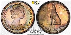 PR66 1967 50C Canada Wolf Silver 50 Cents Proof, PCGS Trueview- Rainbow Toned