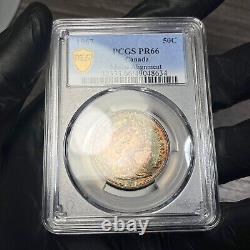 PR66 1967 50C Canada Wolf Silver 50 Cents Proof, PCGS Trueview- Rainbow Toned