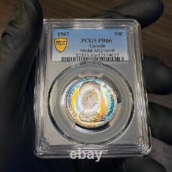 PR66 1967 50C Canada Wolf Silver 50 Cents Proof, PCGS Trueview- Rainbow Toned