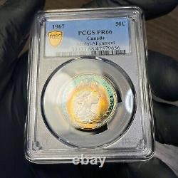 PR66 1967 50C Canada Wolf Silver 50 Cents Proof, PCGS Trueview- Rainbow Toned