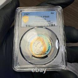 PR66 1967 50C Canada Wolf Silver 50 Cents Proof, PCGS Trueview- Rainbow Toned