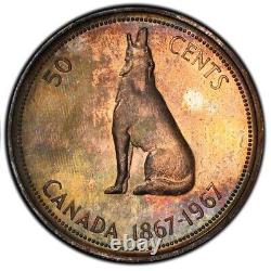 PR66 1967 50C Canada Wolf Silver 50 Cents Proof, PCGS Trueview- Rainbow Toned