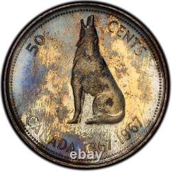 PR66 1967 50C Canada Wolf Silver 50 Cents Proof, PCGS Trueview- Rainbow Toned