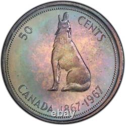 PR66CAM 1967 Canada Wolf Silver 50 Cents Proof, PCGS Trueview- Rainbow Toned