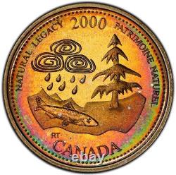 PR67DCAM 2000 25C Canada Silver Proof Quarter, PCGS Secure- Vivid Rainbow Toned