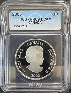 Pr69 Dcam 2005 Proof $10 Canada Icg Pr69 Dcam John Paul II Rare