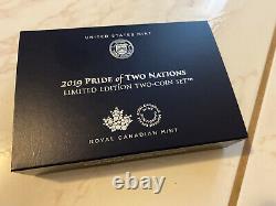 Pride of Two Nations 2019 2 Coin Set Silver Eagle 1oz Reverse Proof Canada 19XB