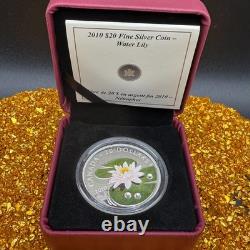 Proof 2010 Canadian $20.999 Silver 1 oz Water Lily, Crystals, COA, Leather Case