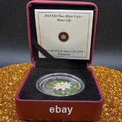 Proof 2010 Canadian $20.999 Silver 1 oz Water Lily, Crystals, COA, Leather Case