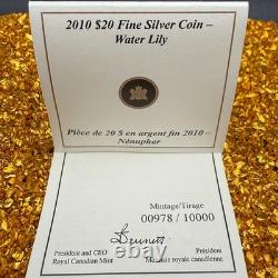 Proof 2010 Canadian $20.999 Silver 1 oz Water Lily, Crystals, COA, Leather Case