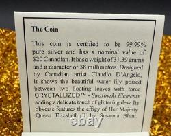 Proof 2010 Canadian $20.999 Silver 1 oz Water Lily, Crystals, COA, Leather Case