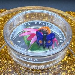 Proof 2013 Canadian $20.999 Silver 1 oz Coneflower Glass Butterfly, COA, Case