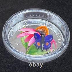 Proof 2013 Canadian $20.999 Silver 1 oz Coneflower Glass Butterfly, COA, Case