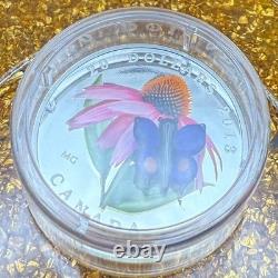 Proof 2013 Canadian $20.999 Silver 1 oz Coneflower Glass Butterfly, COA, Case